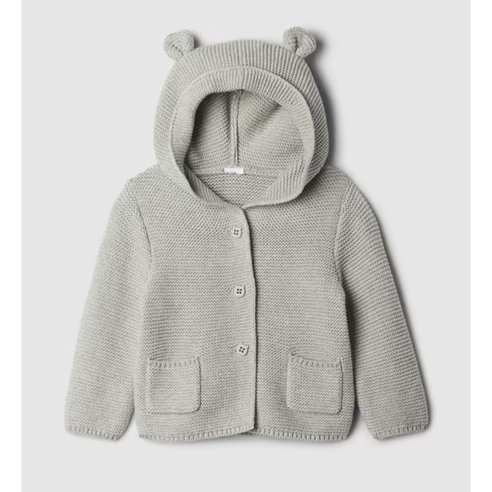 BABY GAP Bear Ear Garter Gray Gender Neutral Sweater Size‎ 12-18 Months Cotton